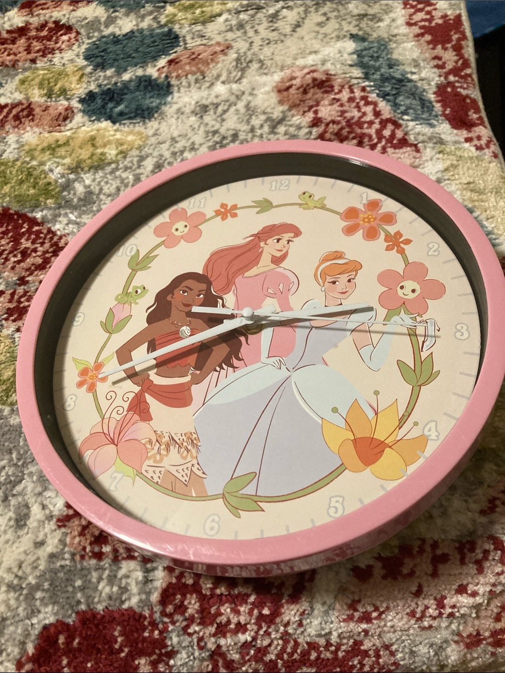 Disney Pink Princess Floral Wall Clock